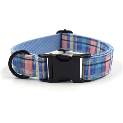 Custom Blue Plaid Dog Collar and Lead set, Harness, Poop Bag Combo