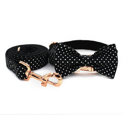 Black Polka Dog Collar and Lead Set, Bowtie and Harness Available