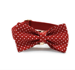Red Polka Dot Dog Collar and Lead Set, Bowtie, and Step-in Harness