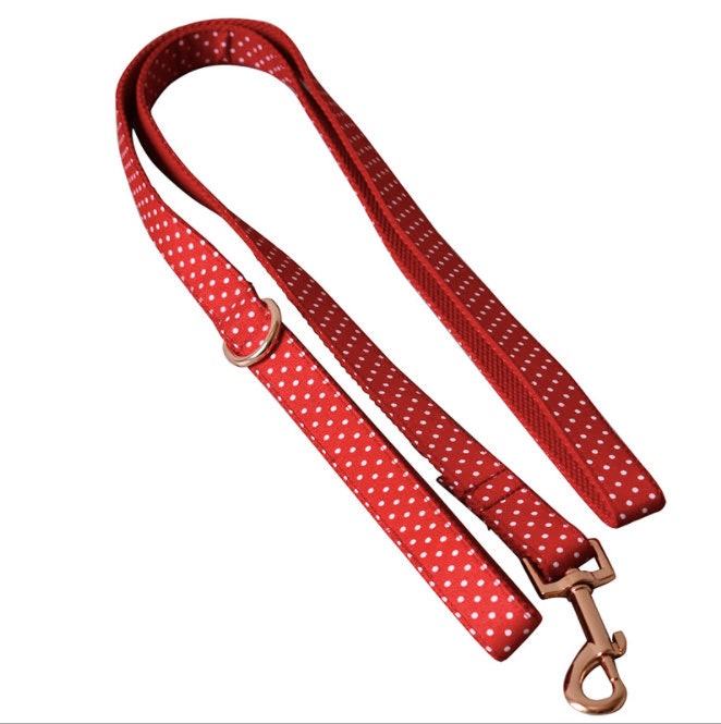 Red Polka Dot Dog Collar and Lead Set, Bowtie, and Step-in Harness