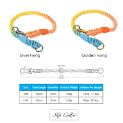 Multi-purpose Rope Dog Collar Leash and Martingale Collar with Leather