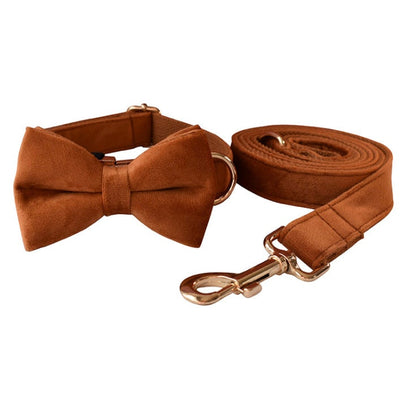 Personalised Thick Velvet Camel Color Dog Collar or Dog Collar and Lead Set