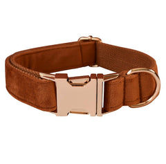 Personalized Engraved Handmade Thick Velvet Camel Color Dog Collar or Dog Collar and Lead Set, Matching Bowtie and Harness Available