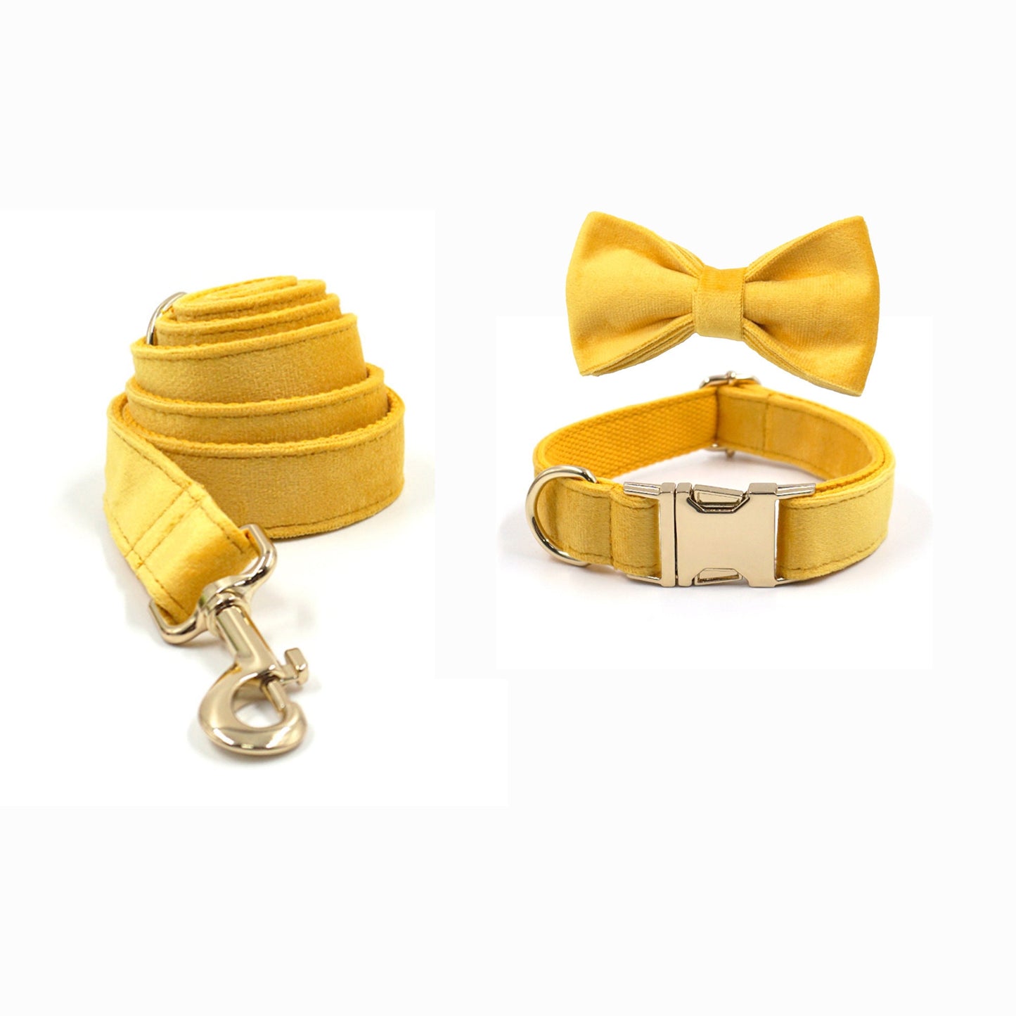 Custom Thick Velvet Yellow Personalised Dog Collar in