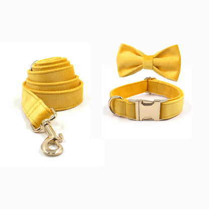 Custom Thick Velvet Yellow Personalised Dog Collar in