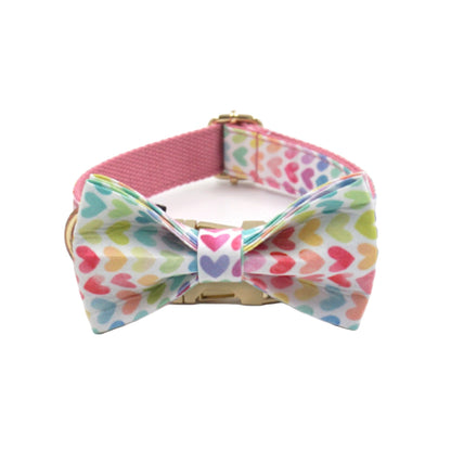 Colorful Hearts Dog Collar and Lead set, in