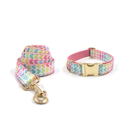 Colorful Hearts Dog Collar and Lead set, in