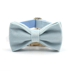 Custom Baby Blue Velvet Personalized Dog Collar, Matching Dog Bowtie, Dog Leash, Dog Harness and Dog Poop Bag, Different Combo