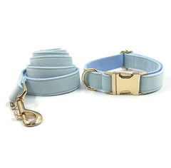 Custom Baby Blue Velvet Personalized Dog Collar, Matching Dog Bowtie, Dog Leash, Dog Harness and Dog Poop Bag, Different Combo