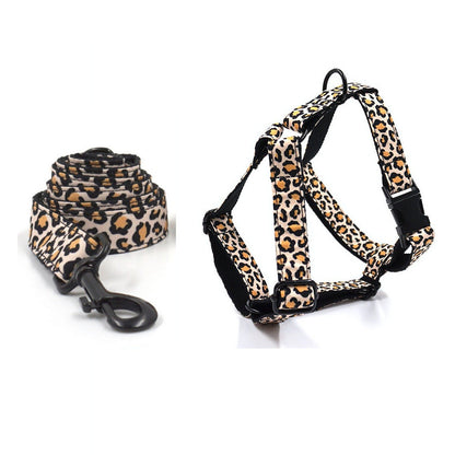 Personalised Brown Leopard Dog Collar or Dog Collar and Lead, Harness Set