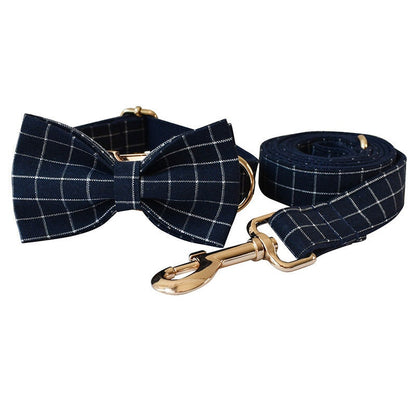 Personalised Blue Plaid Dog Collar or Dog Collar and Lead Set