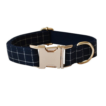 Personalised Blue Plaid Dog Collar or Dog Collar and Lead Set