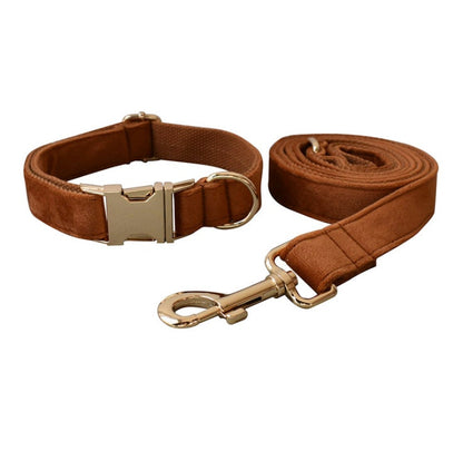 Personalised Thick Velvet Camel Color Dog Collar or Dog Collar and Lead Set
