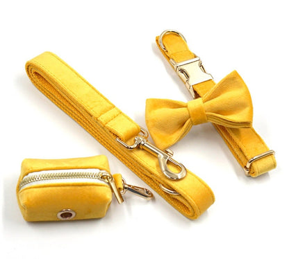 Custom Thick Velvet Yellow Personalised Dog Collar in