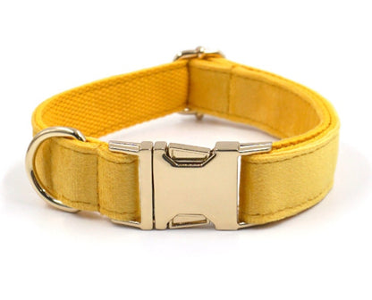 Custom Thick Velvet Yellow Personalised Dog Collar in