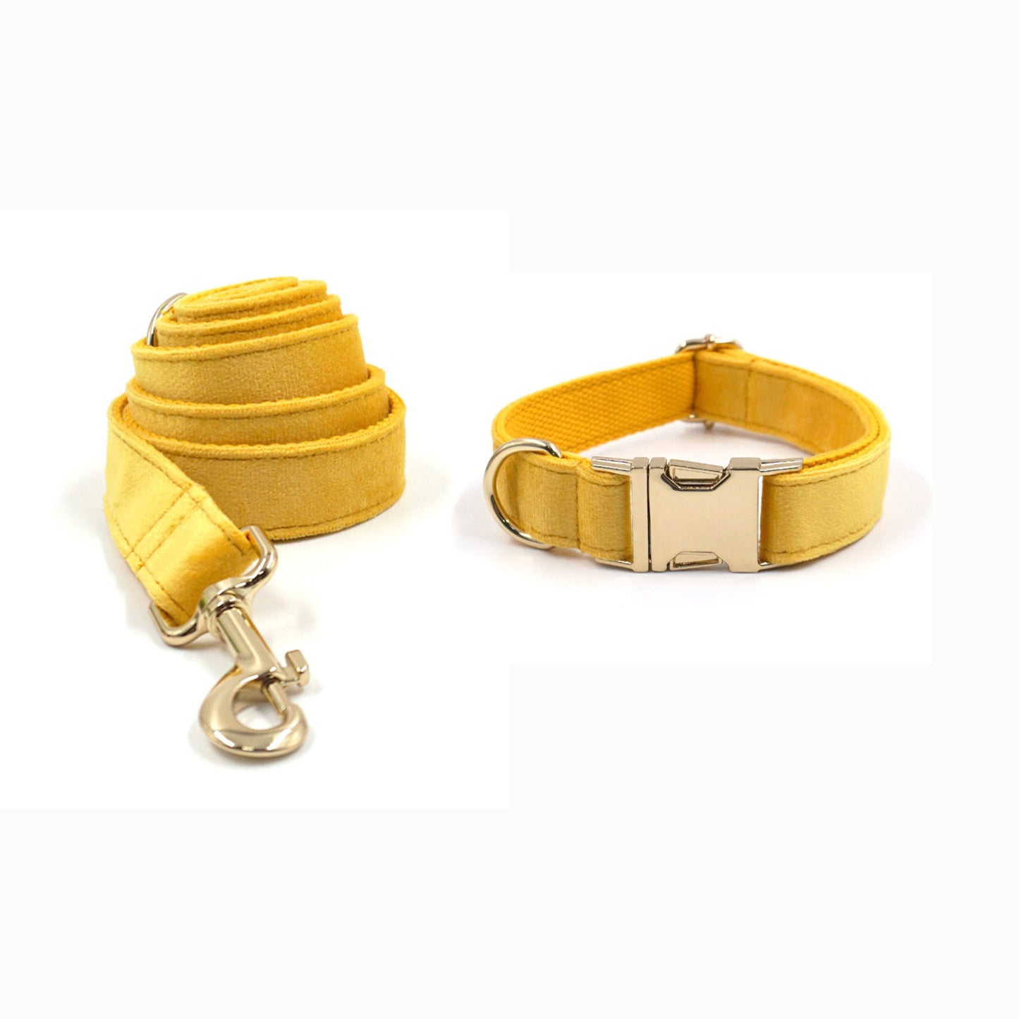 Custom Thick Velvet Yellow Personalised Dog Collar in