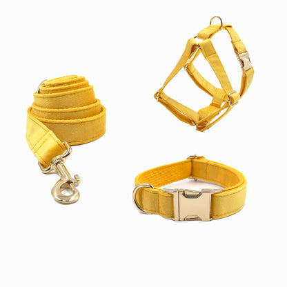 Custom Thick Velvet Yellow Personalised Dog Collar in