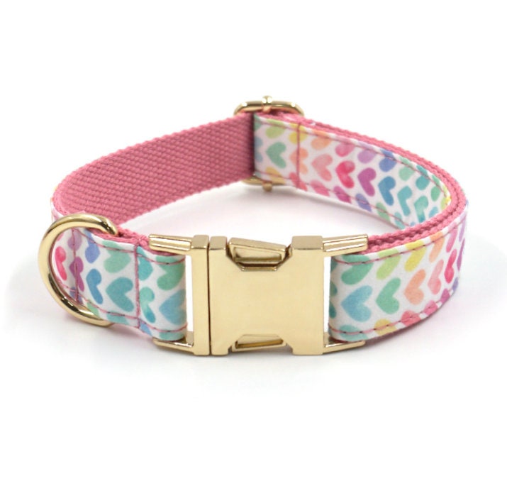 Colorful Hearts Dog Collar and Lead set, in