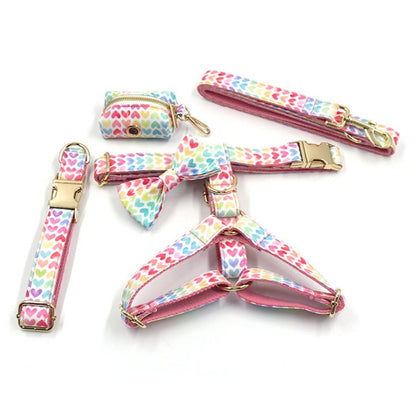 Colorful Hearts Dog Collar and Lead set, in