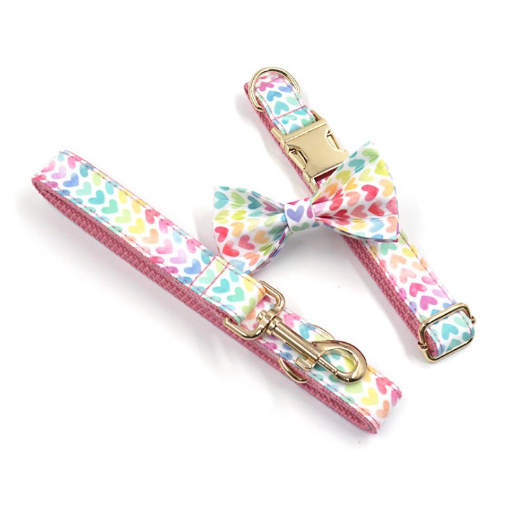 Colorful Hearts Dog Collar and Lead set, in