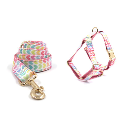 Colorful Hearts Dog Collar and Lead set, in