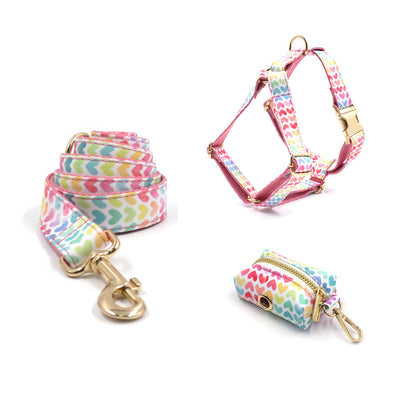 Colorful Hearts Dog Collar and Lead set, in