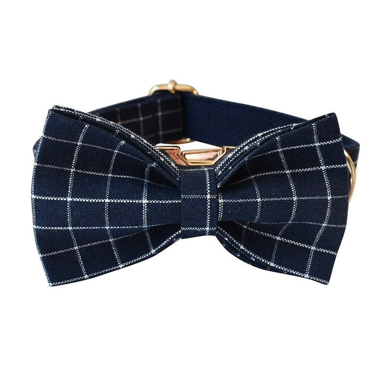 Personalised Blue Plaid Dog Collar or Dog Collar and Lead Set