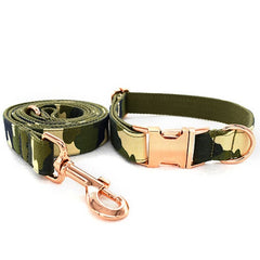 Personalized Engraved Handmade Camouflage Dog Collar or Dog Collar and Lead Set, Matching Bowtie and Step-in Harness Available