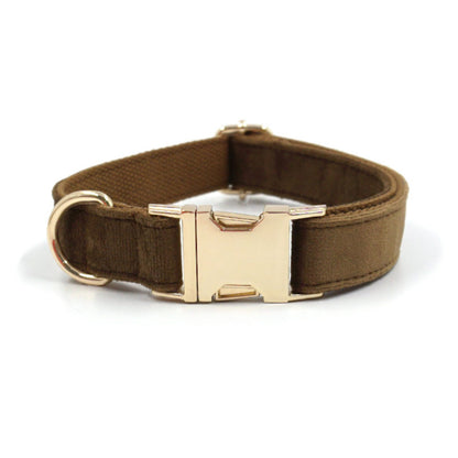 Solid Brown Thick Velvet Wedding Dog Collar Lead set