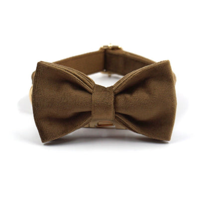 Solid Brown Thick Velvet Wedding Dog Collar Lead set