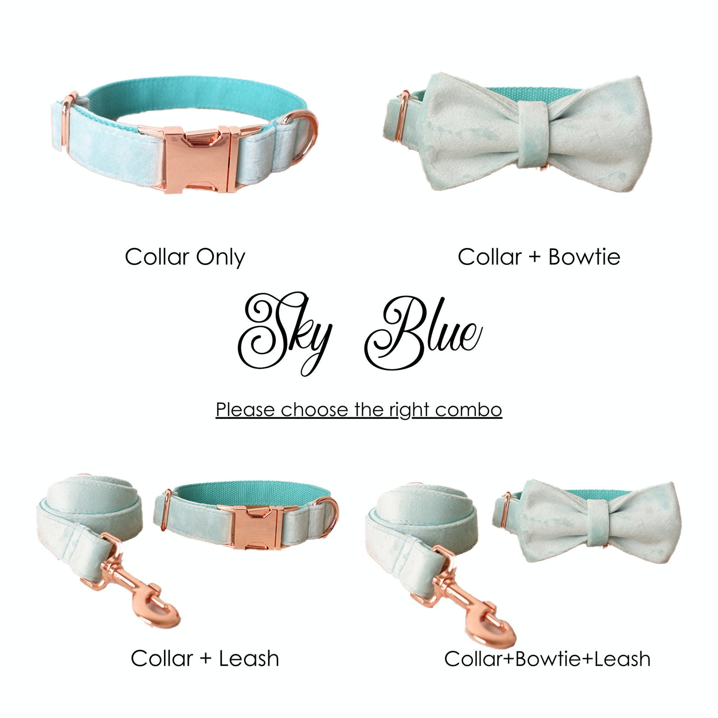 Personalised THICK Velvet dog collar, Leash Set, Bowtie Colors available Apple Green, Rose gold & Sky Blue