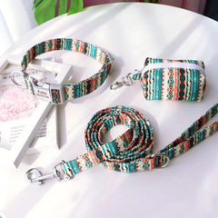 TRIBAL STYLE Dog Collar, Leash, Poop Bag Holder, Matching Harness