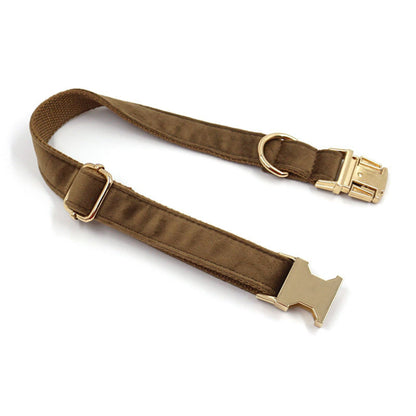 Solid Brown Thick Velvet Wedding Dog Collar Lead set
