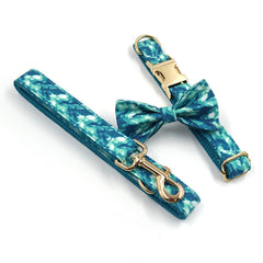 Custom Engraved Water Color Pattern Dog Collar, Leash, Bowtie, Matching Harness, Pet Gift