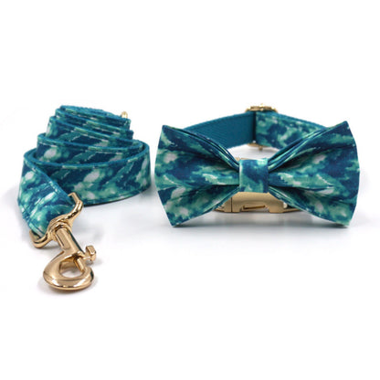 Custom Engraved Water Color Pattern Dog Collar, Leash, Bowtie, Matching Harness, Pet Gift