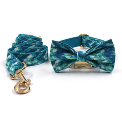 Custom Engraved Water Color Pattern Dog Collar, Leash, Bowtie, Matching Harness, Pet Gift