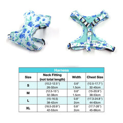 Personalized Handmade Engraved Dog Collar, Leash, Bowtie, Matching Harness in Blueberry Print Pattern, Trendy for All Seasons