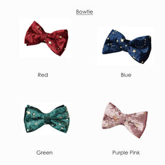Thick Velvet Golden Star Dog Collar and Lead Set, Bowtie and Harness