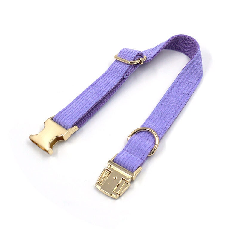 Personalised Pink Purple Orange Corduroy Dog Collar, Lead, Harness Set, Dog Bowtie