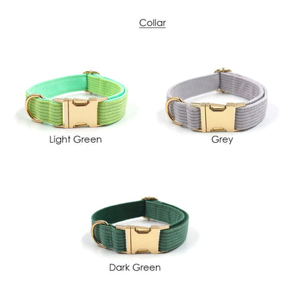 Grey Green Corduroy Dog Collar, Lead, Harness, Bowtie Mix and Match
