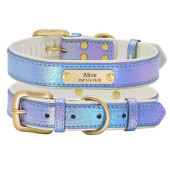 Personalized PU Rainbow Leather Dog Collar, Custom Grey, Pink, Purple, Blue Soft Dog Collar
