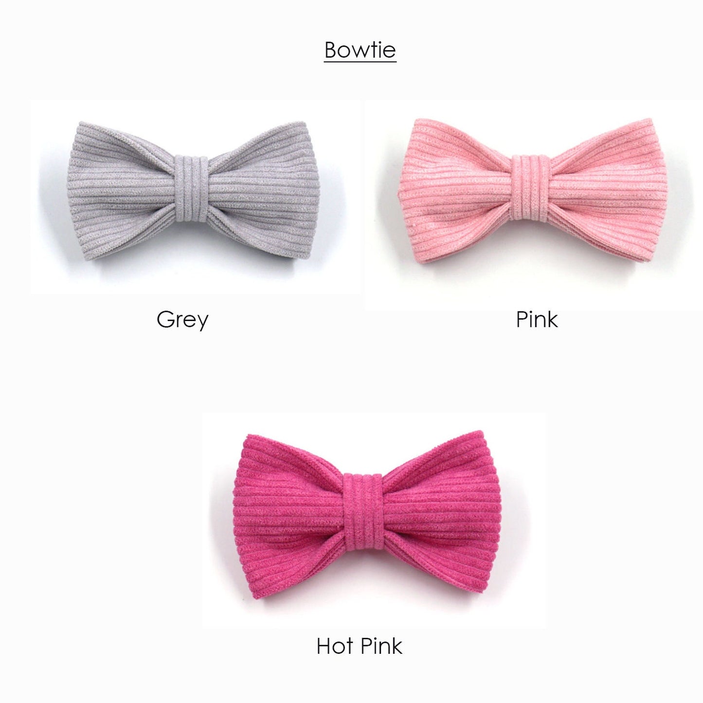 Personalised Pink and Grey Corduroy Dog Collar or Dog Collar and Lead, Harness Set, Dog Bowtie