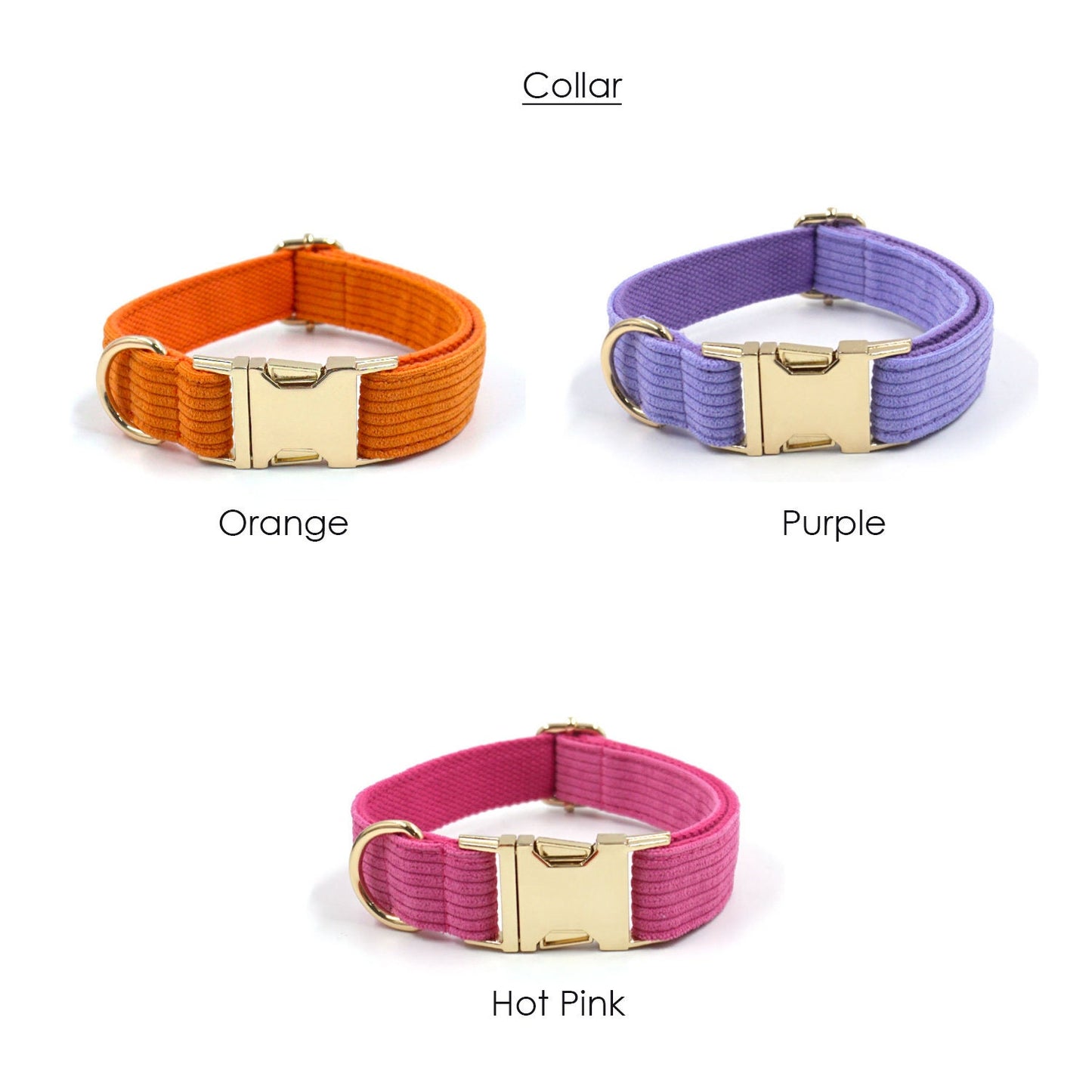 Personalised Pink Purple Orange Corduroy Dog Collar, Lead, Harness Set, Dog Bowtie