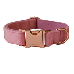 Personalized Engraved Handmade Pink Thick Velvet Dog Collar or Dog Collar and Lead Set, Matching Bowtie and Flower Step In Harness Available