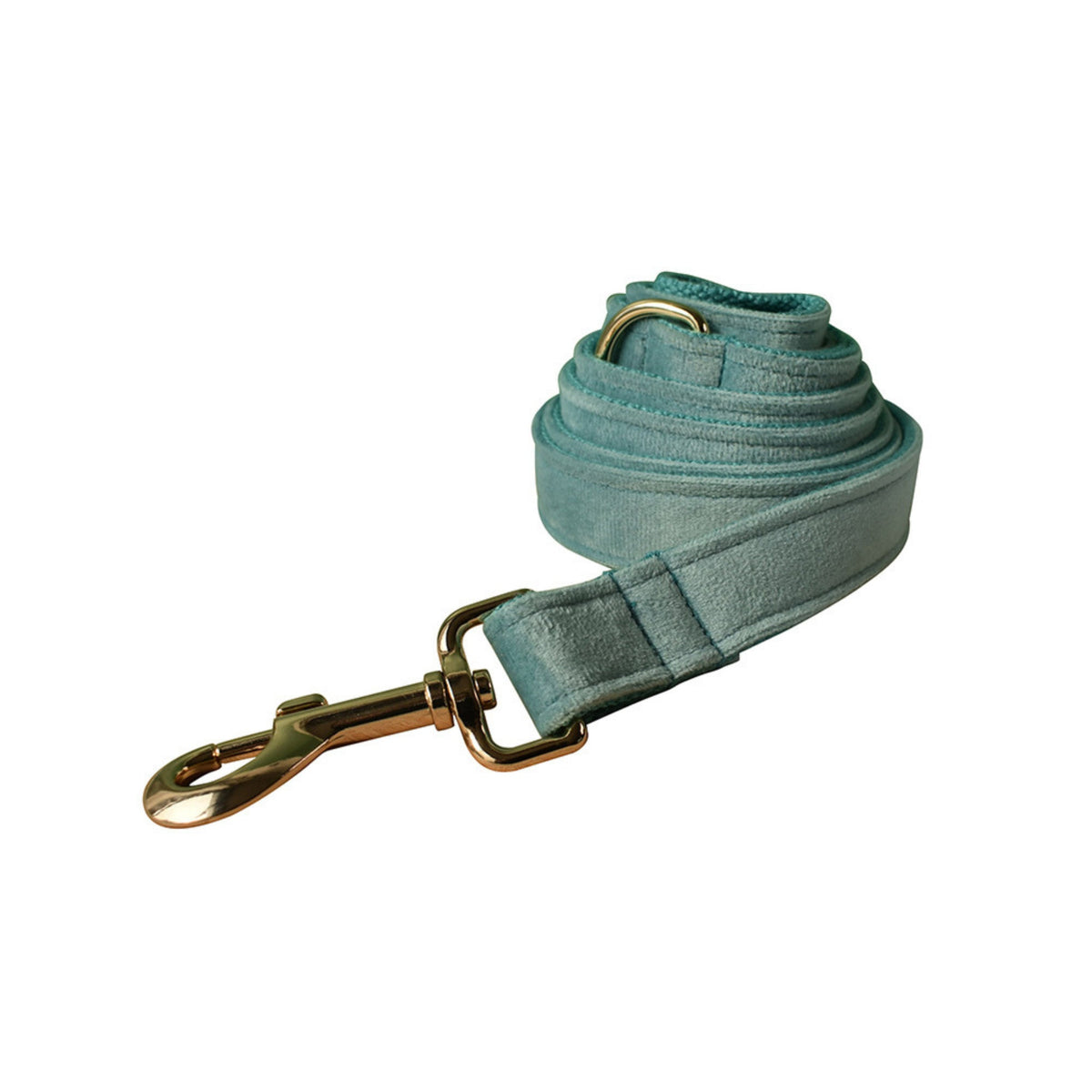 Aqua Thick Velvet Dog Collar and Lead Set and Harness Combo