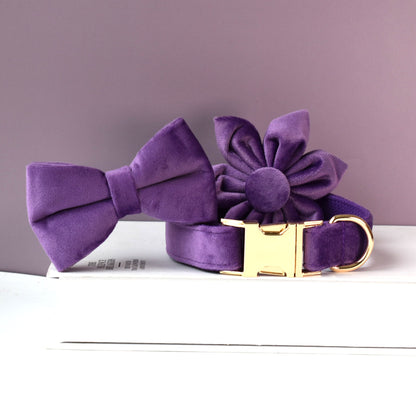 Purple Personalised Dog Collar Combo Set, Matching Bowtie, Leash and Harness