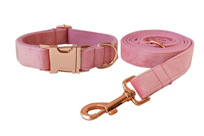 Personalised Pink Thick Velvet Dog Collar or Dog Collar and Lead Set