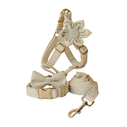Cream white Thick Velvet Harness and Leash Set Combo