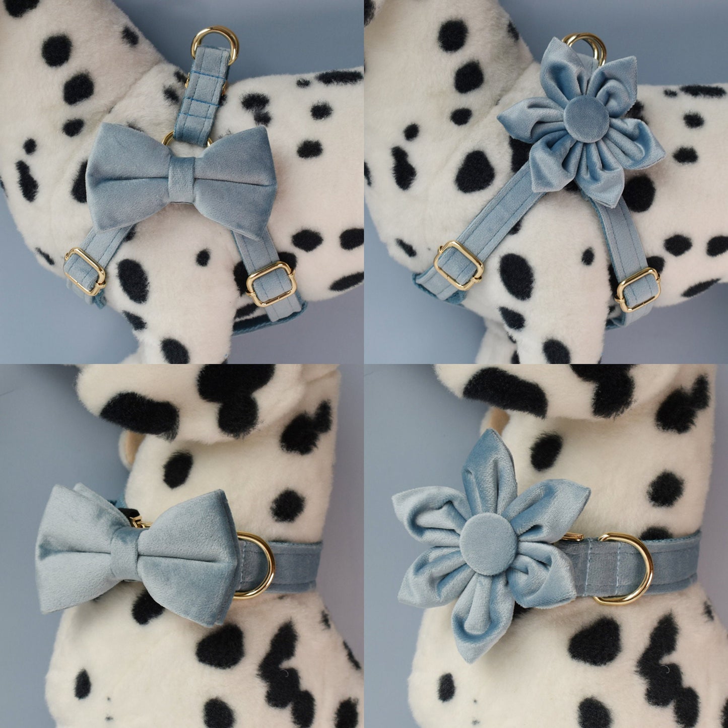Thick Velvet AIR FORCE BLUE Dog Collar Harness and Leash Set