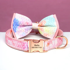 Tie Dye Mermaid, Blue Flower Bowtie Dog Collar with Custom Name